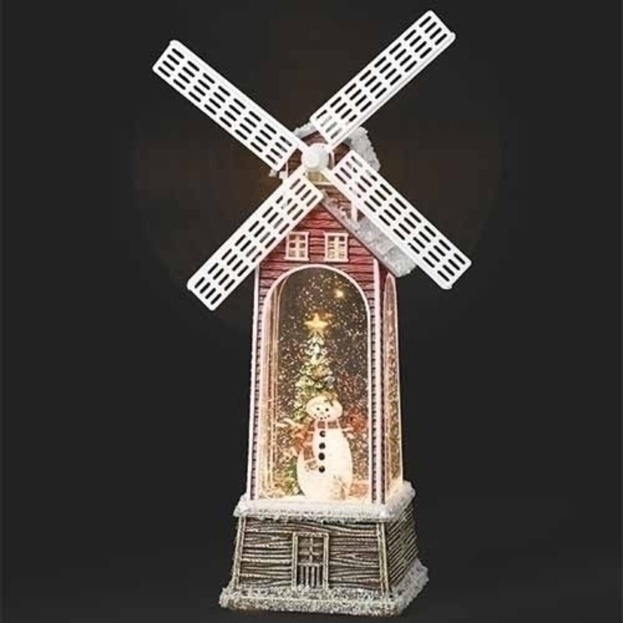 Roman 11.25" White led Lighted Snowman Musical Christmas Windmill Snow Globe